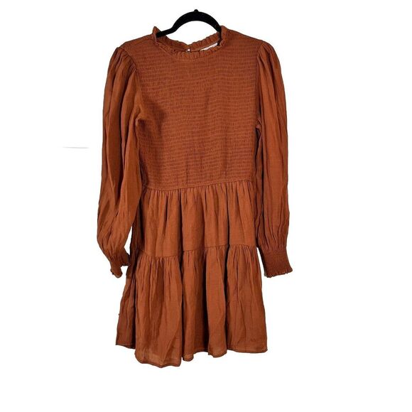 Blu Pepper Womens M Burnt Orange Smocked Ruffle Peasant Prairie Dress - Picture 1 of 5